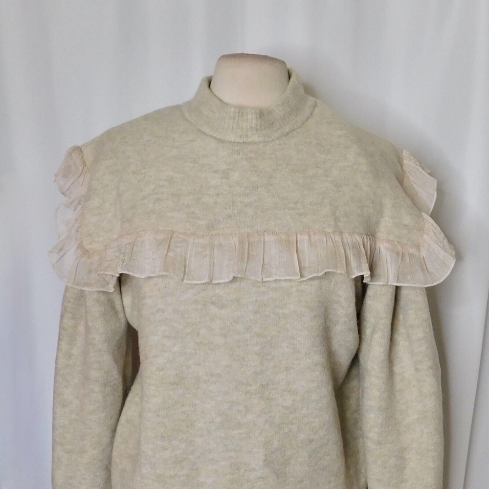 ZARA Organza Ruffle Knit Combination Sweater Ruffled Romantic Wool Medium - Picture 4 of 15